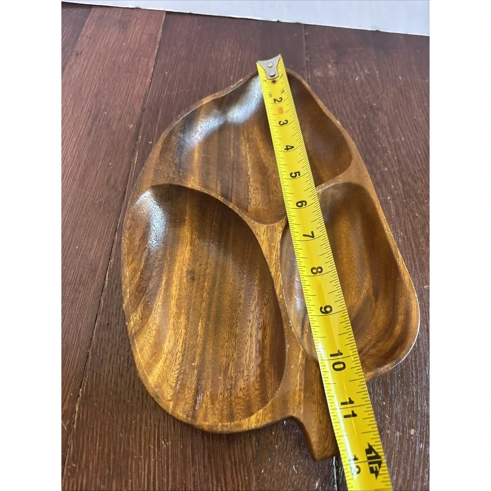 Alii Woods‎ Honolulu Monkey Pod Leaf Shaped 3 Divided Serving Bowl Wood